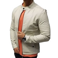 کاپشن چرم مردانه سفید ، زرشکی - برای مشاهده توضیحات بیشتر کلیک کنید کاپشن چرم مردانه سفید ، زرشکی